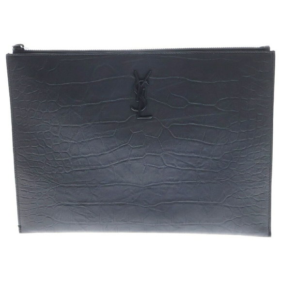 Saint Laurent Clutch Bag Pouch Crocodile Bag Shoulder PARIS Black - Picture 1 of 5